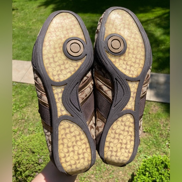 Coach Remmona Tennis Shoe Sporty Sneakers Brown Signature Logo Print Brown Suede - Picture 14 of 17